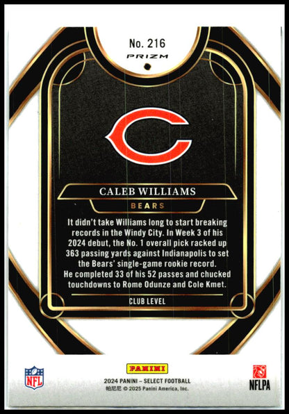 2024 Panini Select Red & Yellow Prizm Shock #216 Caleb Williams Rookie Bears