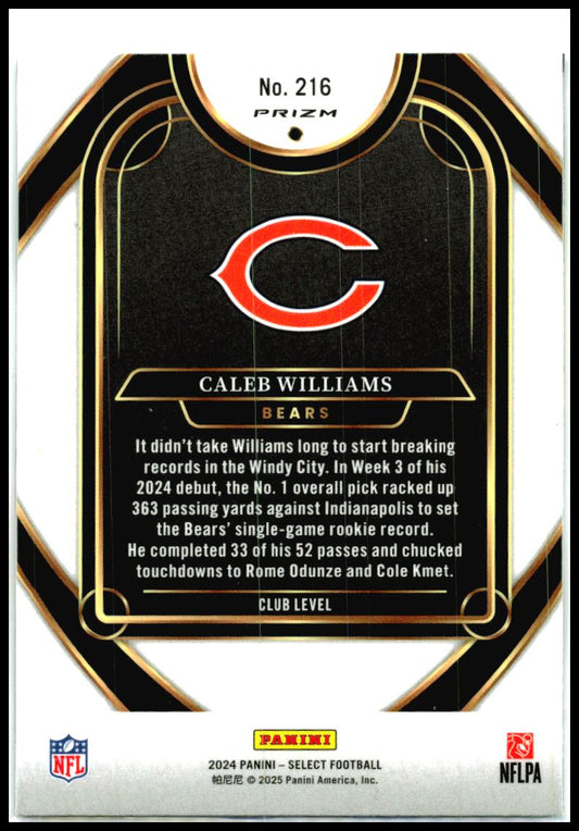 2024 Panini Select Red & Yellow Prizm Shock #216 Caleb Williams Rookie Bears