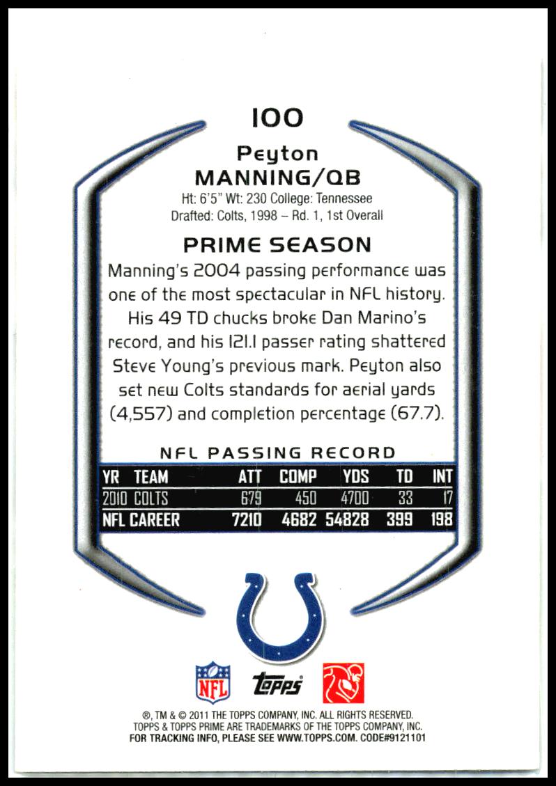 2011 Topps Prime Retail #100 Peyton Manning Indianapolis Colts