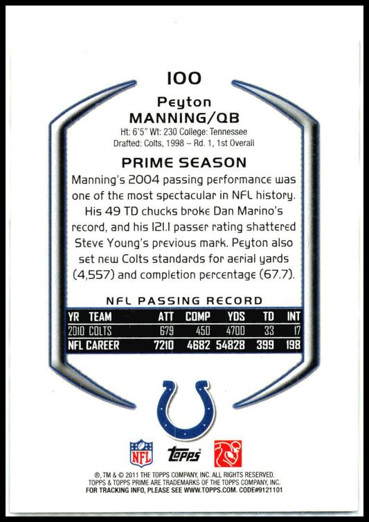 2011 Topps Prime Retail #100 Peyton Manning Indianapolis Colts
