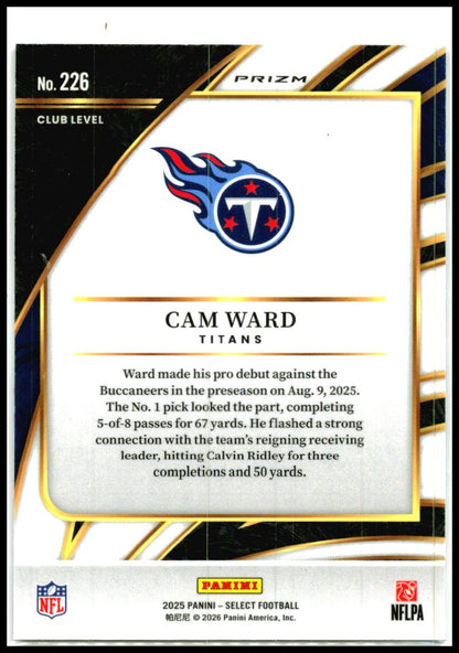 2025 Panini Select Red and Blue Prizm Shock #226 Cam Ward Tennessee Titans