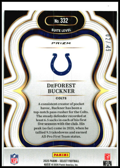 2025 Panini Select Red Disco Prizm #332 DeForest Buckner #/49 Indianapolis Colts