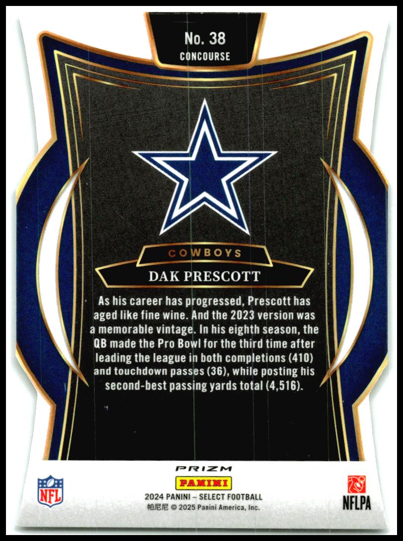 2024 Panini Select Silver Prizm Die Cut #38 Dak Prescott Dallas Cowboys