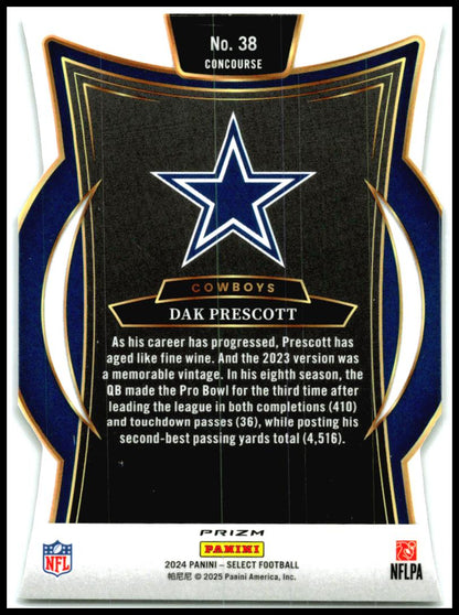 2024 Panini Select Silver Prizm Die Cut #38 Dak Prescott Dallas Cowboys