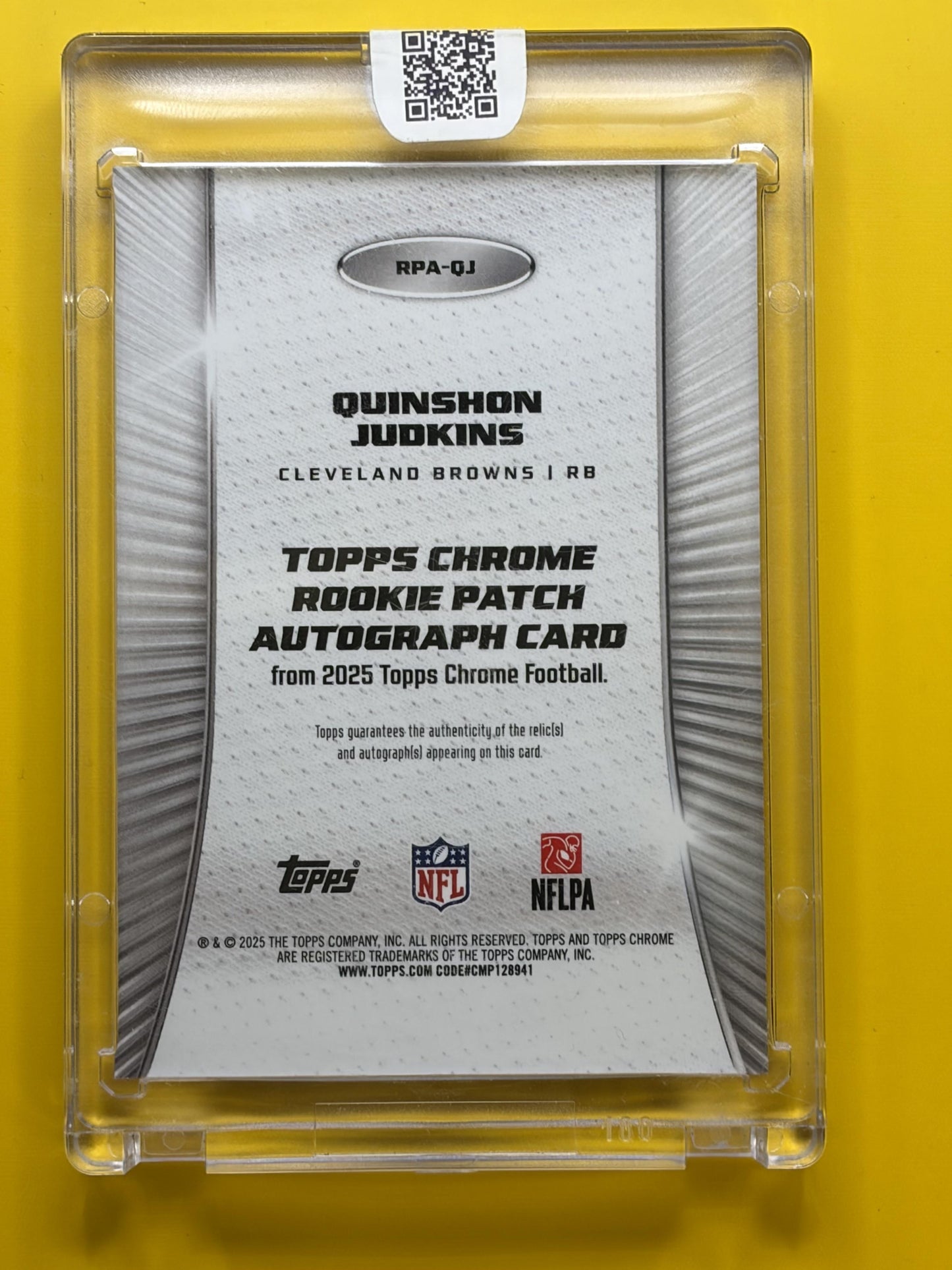2025 Topps Chrome Rookie Patch Auto Red #/5 #RPA-QJ Quinshon Judkins Auto Browns
