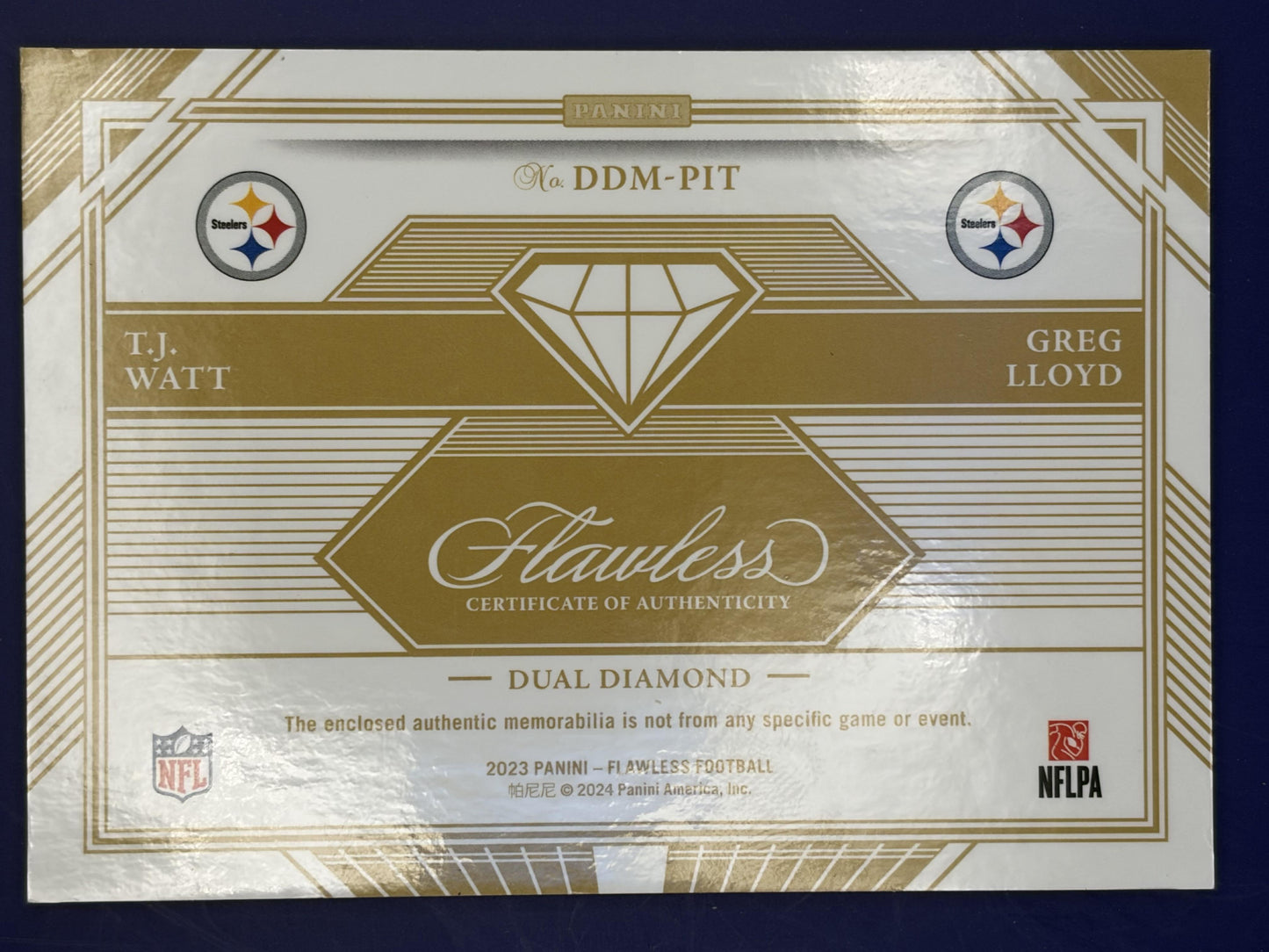2023 Flawless Dual Diamond Memorabilia #DDM-PIT T.J. Watt / Greg Lloyd Steelers
