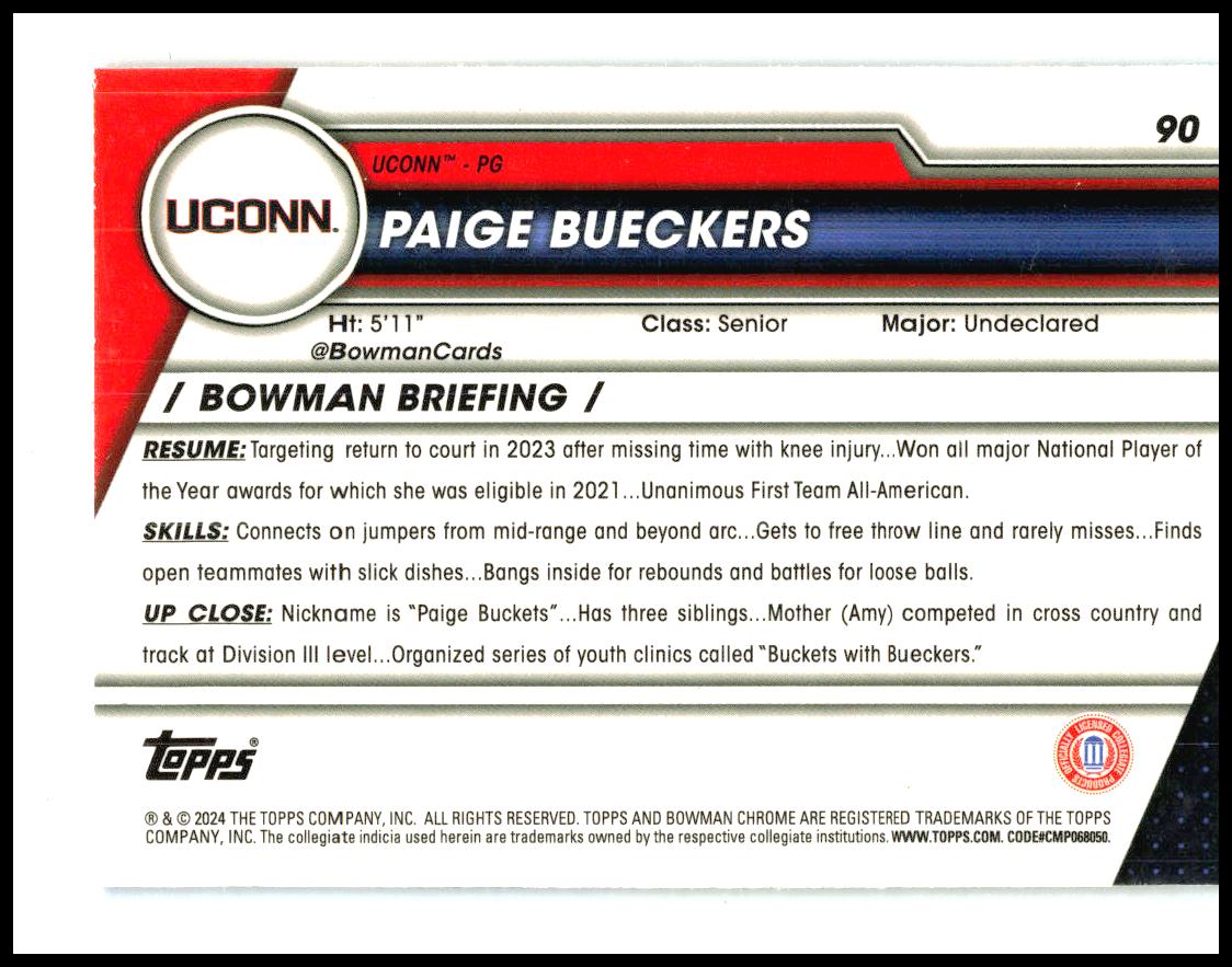 2023-24 Bowman U Chrome sapphire Blue Wave Refractor #90 Paige Bueckers Huskies