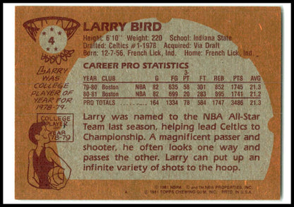 1981-82 Topps #4 Larry Bird Boston Celtics