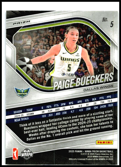 2025 Panini Prizm WNBA Blue Lazer #5 Paige Bueckers Rookie Dallas Wings