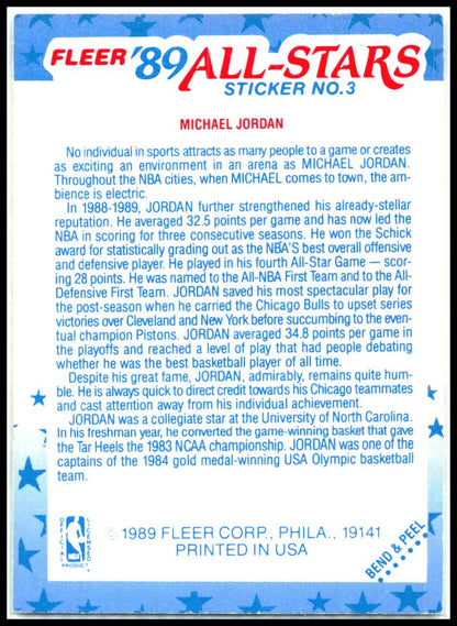 1989-90 Fleer Stickers #3 Michael Jordan Chicago Bulls