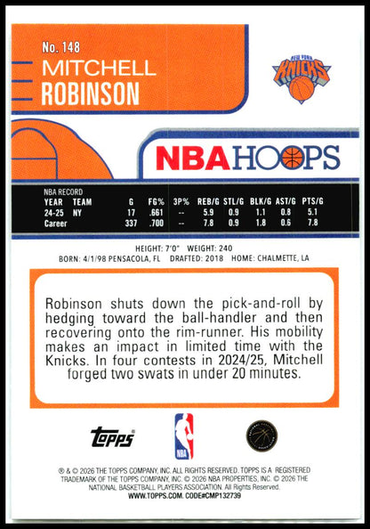 2025-26 Hoops #148 Mitchell Robinson New York Knicks