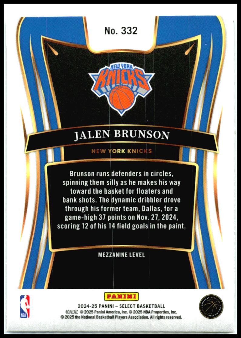 2024-25 Panini Select #332 Jalen Brunson New York Knicks
