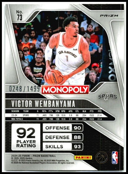 2024-25 Prizm Monopoly Millionaire Club Prizms #73 Victor Wembanyama Spurs