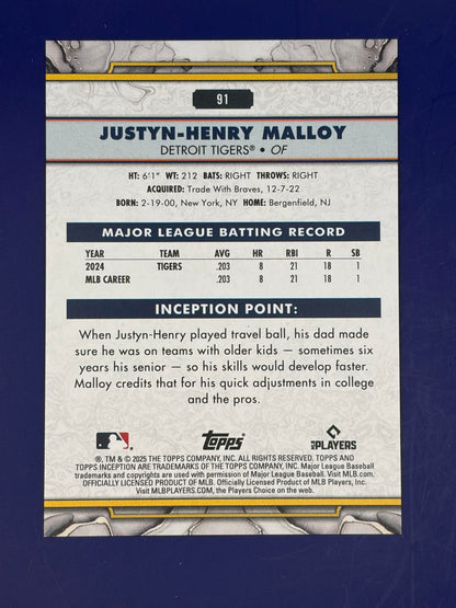 2025 Topps Inception #91 Justyn-Henry Malloy Rookie Detroit Tigers