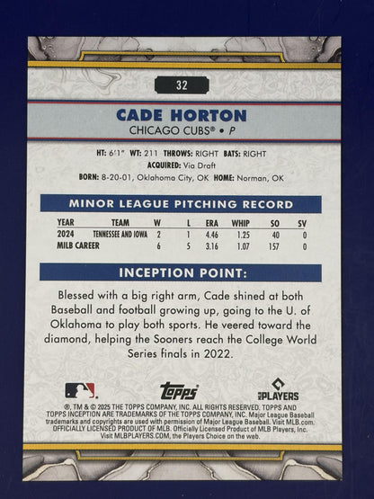 2025 Topps Inception #32 Cade Horton Rookie Chicago Cubs