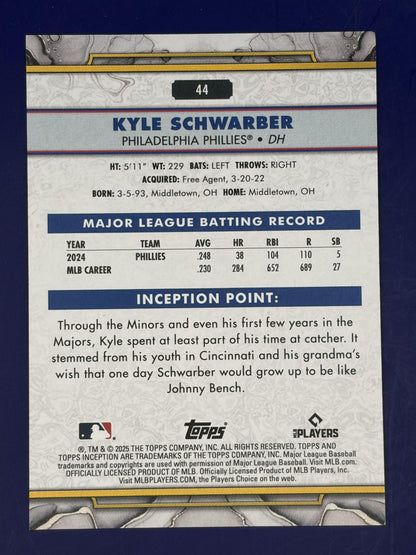 2025 Topps Inception Green #44 Kyle Schwarber Philadelphia Phillies