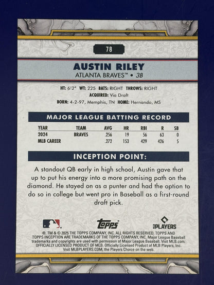 2025 Topps Inception Yellow /199 #78 Austin Riley Atlanta Braves