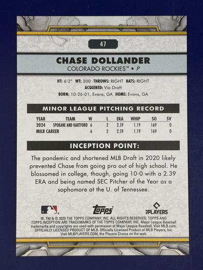2025 Topps Inception #47 Chase Dollander Rookie Colorado Rockies