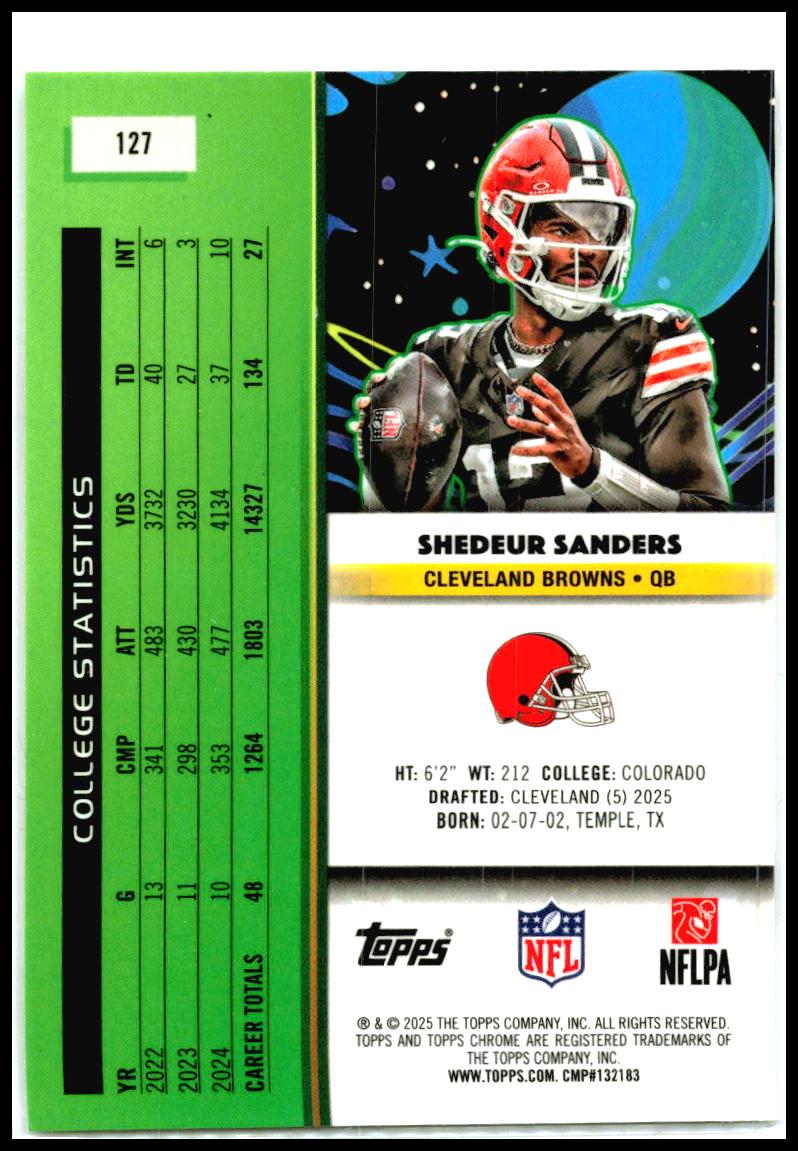 2025 Topps Chrome Cosmic #127 Shedeur Sanders Rookie Cleveland Browns