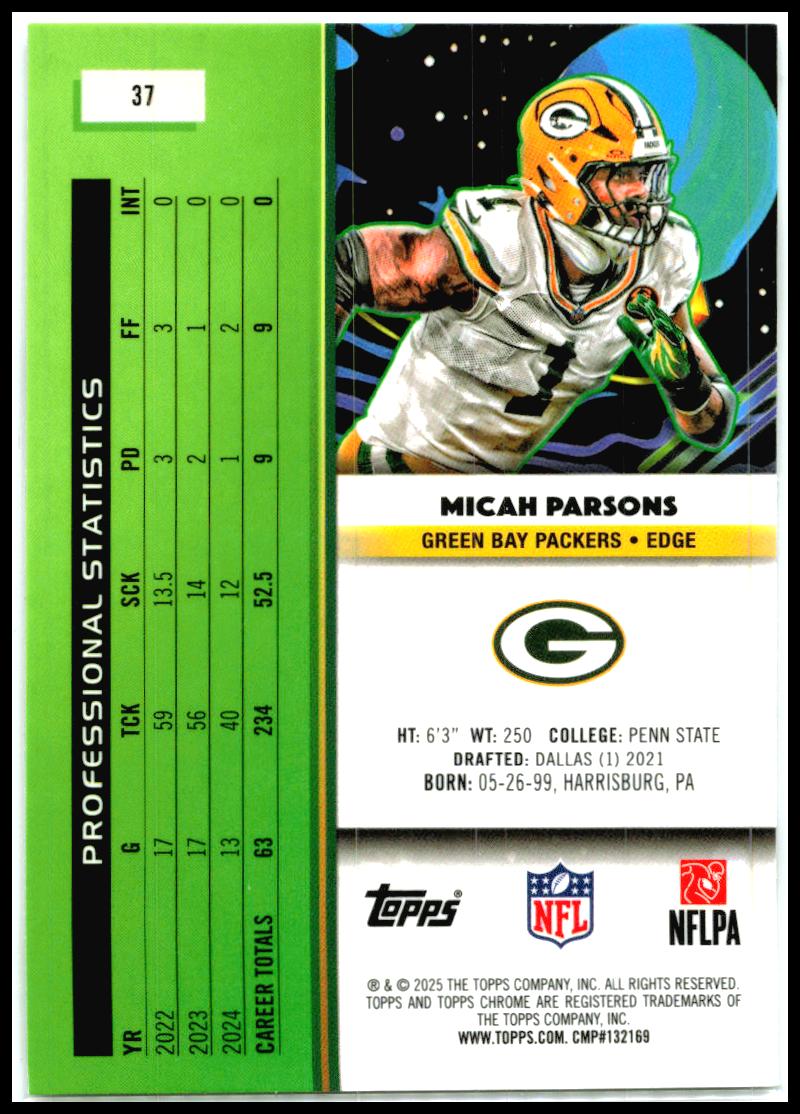 2025 Topps Chrome Cosmic White Hole Refractor #37 Micah Parsons Packers