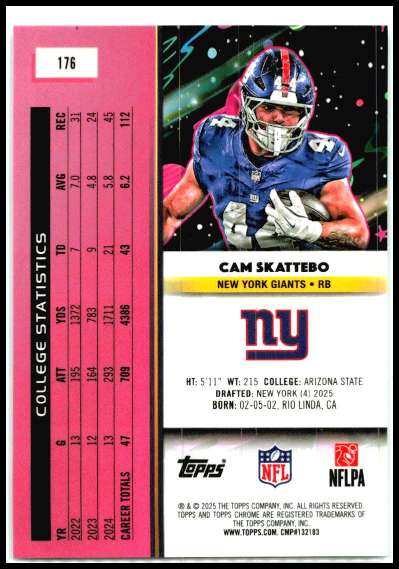 2025 Topps Chrome Cosmic #176 Cam Skattebo Rookie New York Giants