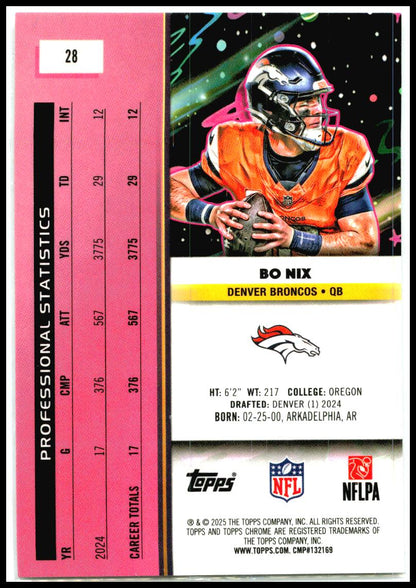 2025 Topps Chrome Cosmic #28 Bo Nix Denver Broncos