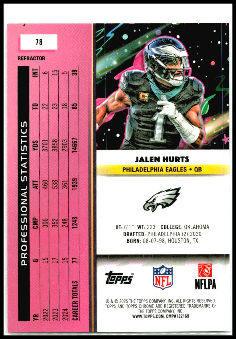 2025 Topps Chrome Cosmic Refractor #78 Jalen Hurts Philadelphia Eagles