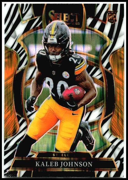 2025 Panini Select Zebra Prizm Shock #52 Kaleb Johnson Rookie Steelers