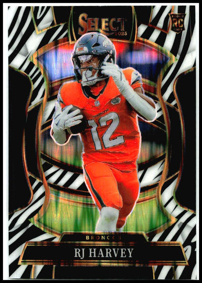 2025 Panini Select Zebra Prizm Shock #10 RJ Harvey Denver Broncos