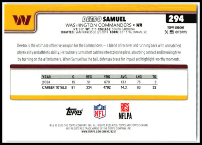 2025 Topps Chrome Touchdown #294 Deebo Samuel Washington Commanders