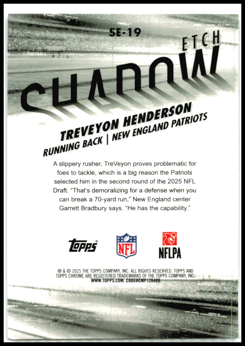 2025 Topps Chrome Shadow Etch #SE-19 TreVeyon Henderson New England Patriots