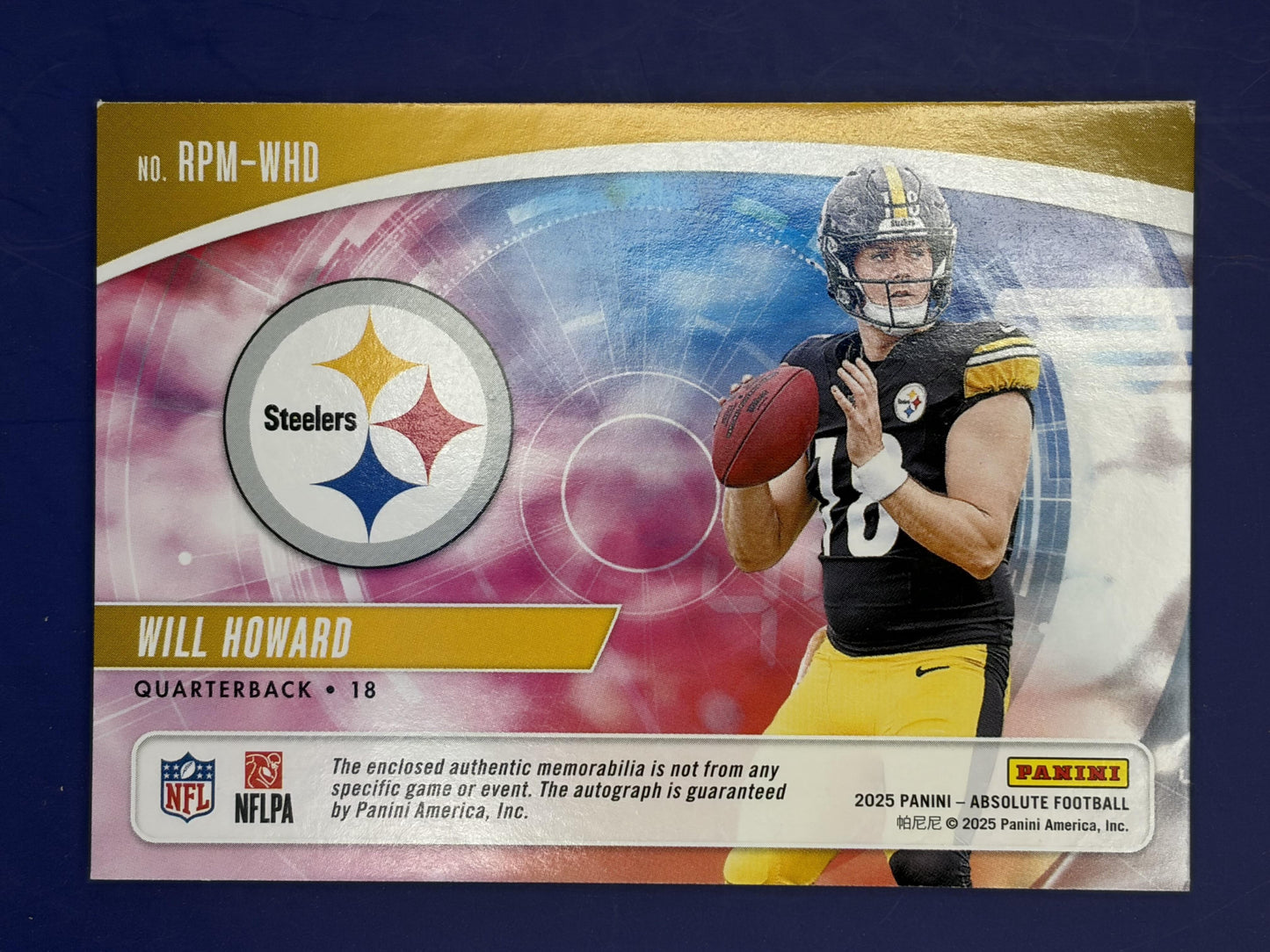 2025 Absolute Rookie Premiere Auto Quad /99 #RPM-WHD Will Howard Auto Steelers