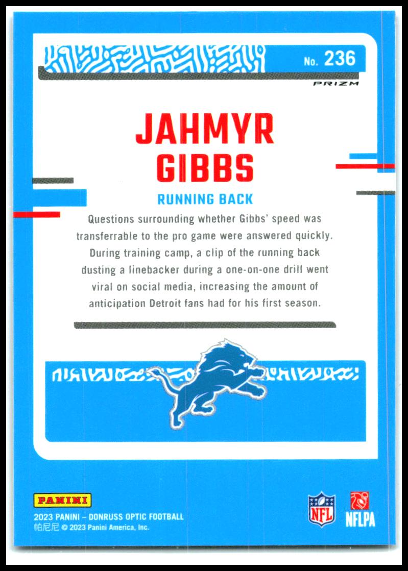 2023 Donruss Optic Blue Hyper #236 Jahmyr Gibbs Rookie Detroit Lions