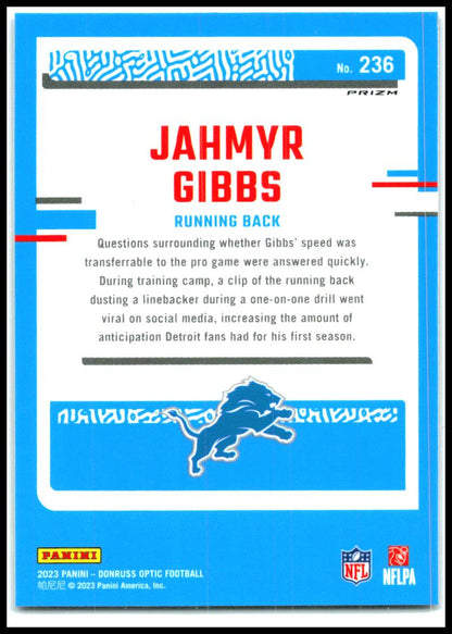 2023 Donruss Optic Blue Hyper #236 Jahmyr Gibbs Rookie Detroit Lions