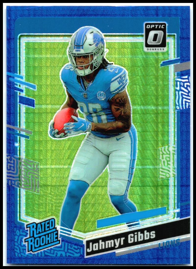 2023 Donruss Optic Blue Hyper #236 Jahmyr Gibbs Rookie Detroit Lions