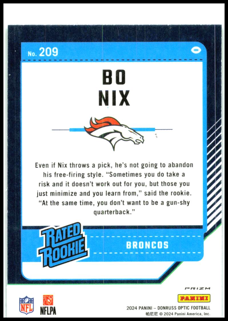 2024 Donruss Optic Green Velocity #209 Bo Nix Denver Broncos