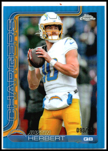 2025 Topps Chrome Blue Refractor #158 Justin Herbert #/150 Los Angeles Chargers