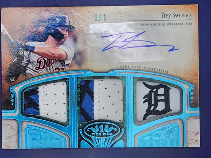 2026 Topps Tier One Light Blue Triple Relic 1/1 #ATIR-TSW Trey Sweeney Tigers