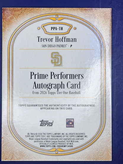 2026 Topps Tier One Blue Auto #/49 #PPA-TH Trevor Hoffman Padres