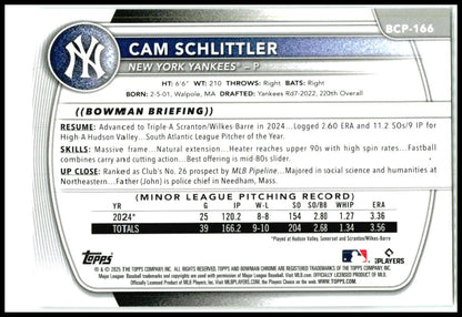 2025 Bowman Chrome Prospects Mojo #BCP-166 Cam Schlittler New York Yankees