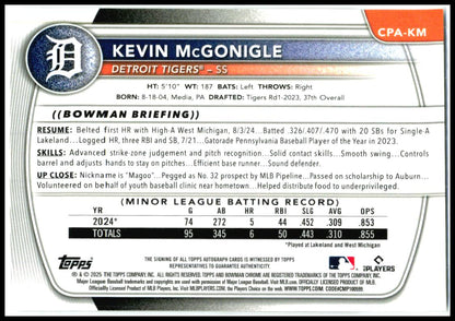 2025 Bowman Chrome Prospect Autographs #CPA-KM Kevin McGonigle Auto Tigers