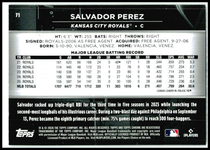 2026 Topps Chrome Black Red Mini-Diamond Refractors #71 Salvador Perez Royals