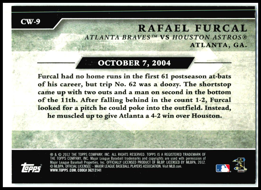 2012 Topps Classic Walk-Offs #CW-9 Rafael Furcal Atlanta Braves