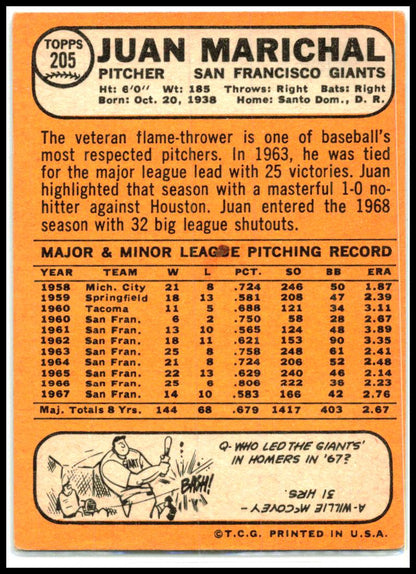 1968 Topps #205 Juan Marichal San Francisco Giants