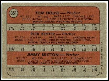 1972 Topps #351 Braves 1972 Rookie Stars House / Kester / Britton Rookie Braves
