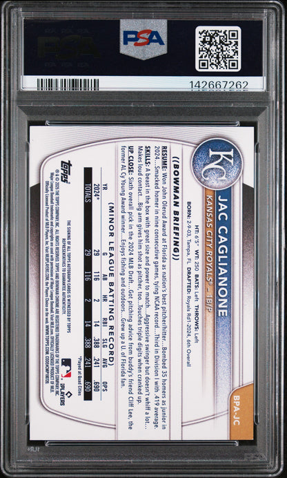 2025 Bowman Auto Blue /150 #BPAJC Jac Caglianone PSA 8
