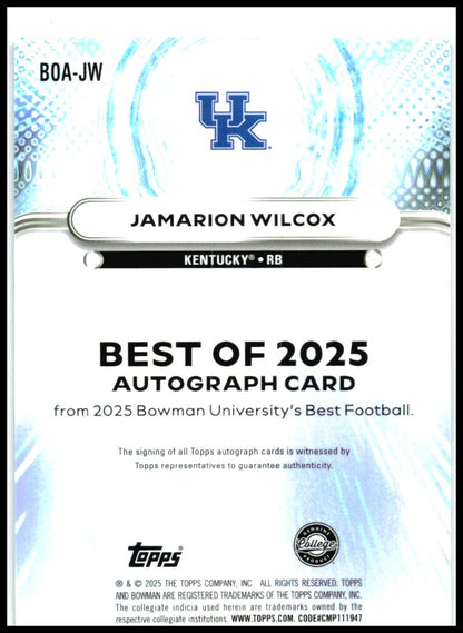 2025 Bowman U Best Best Of 2025 Auto Purple Lava #BOA-JW Jamarion Wilcox Auto