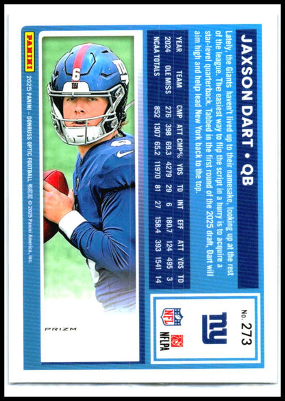 2025 Donruss Optic Blue Hyper #273 Jaxson Dart Rookie New York Giants