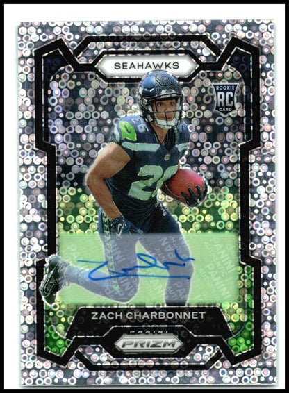 2023 Panini Prizm Rookie Auto Prizm No Huddle #392 Zach Charbonnet Auto Seattle