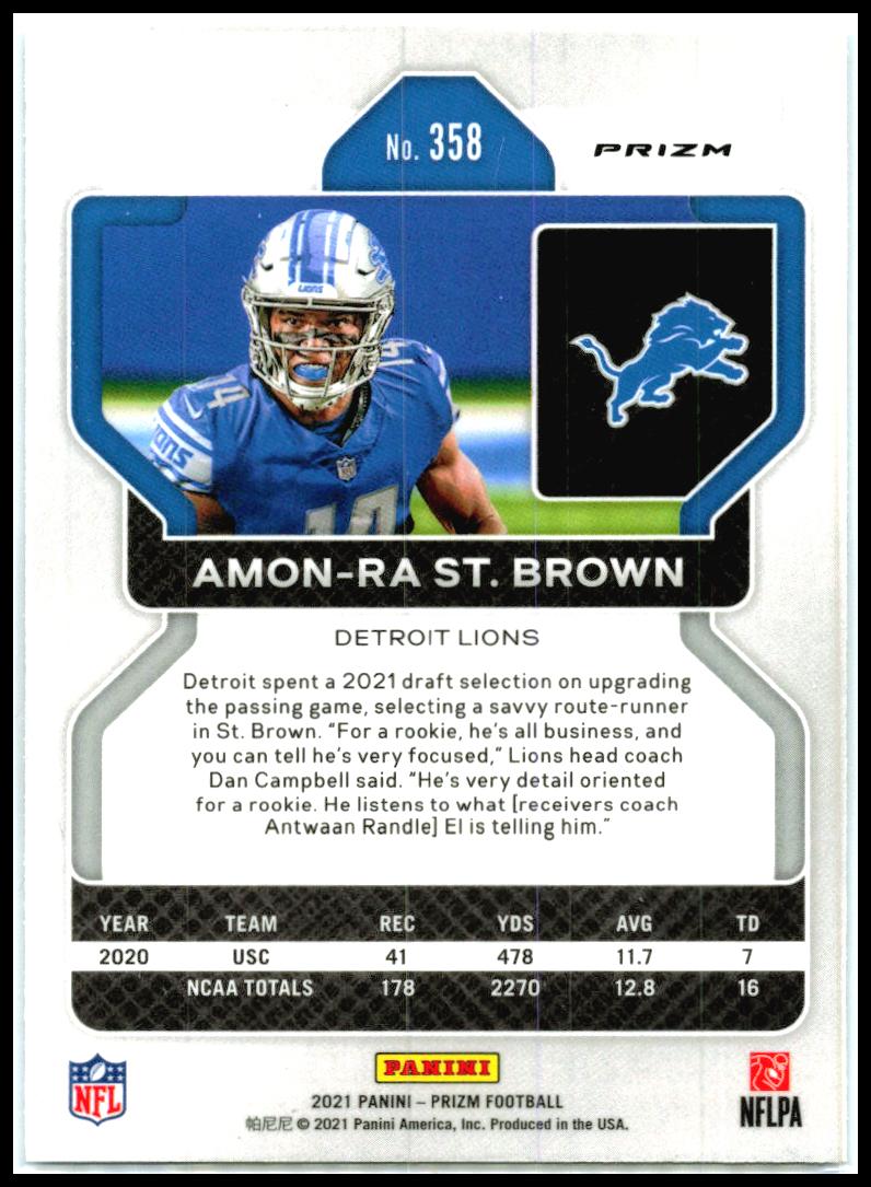 2021 Panini Prizm Blue #358 Amon-Ra St. Brown Rookie Detroit Lions